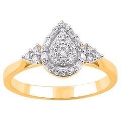 TJD 0.25 Carat Natural Round Diamond 14KT Yellow Gold Pear Shape Halo Ring