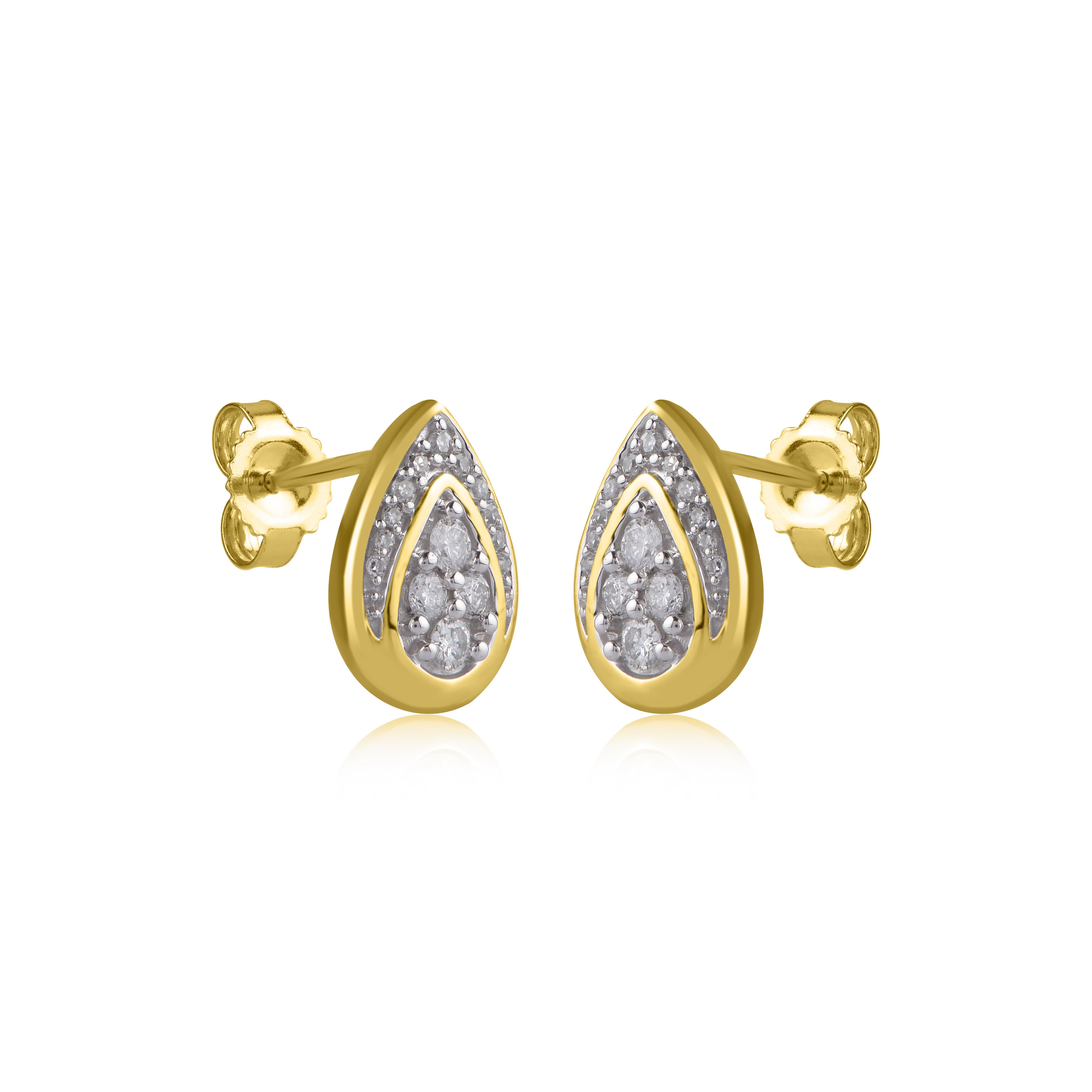 Contemporary TJD 0.25 Carat Natural Round Diamond 14KT Yellow Gold Teardrop Stud Earrings For Sale