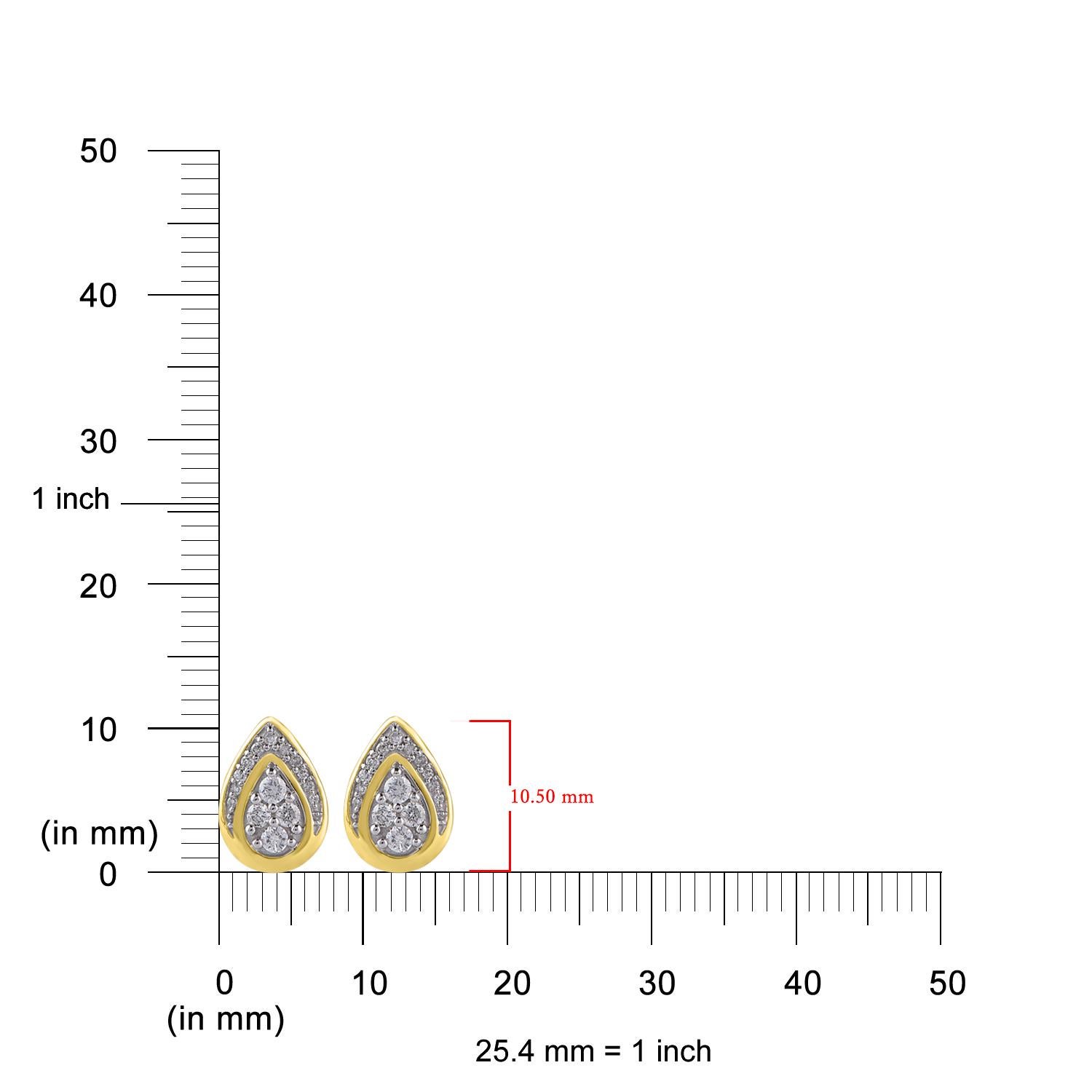 Round Cut TJD 0.25 Carat Natural Round Diamond 14KT Yellow Gold Teardrop Stud Earrings For Sale