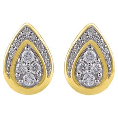 TJD Orecchini a goccia in oro giallo 14KT con diamante tondo naturale da 0,25 carati