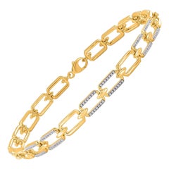 TJD 0.25 Carat Natural Round Diamond 18KT Yellow Gold Paper Clip Link Bracelet