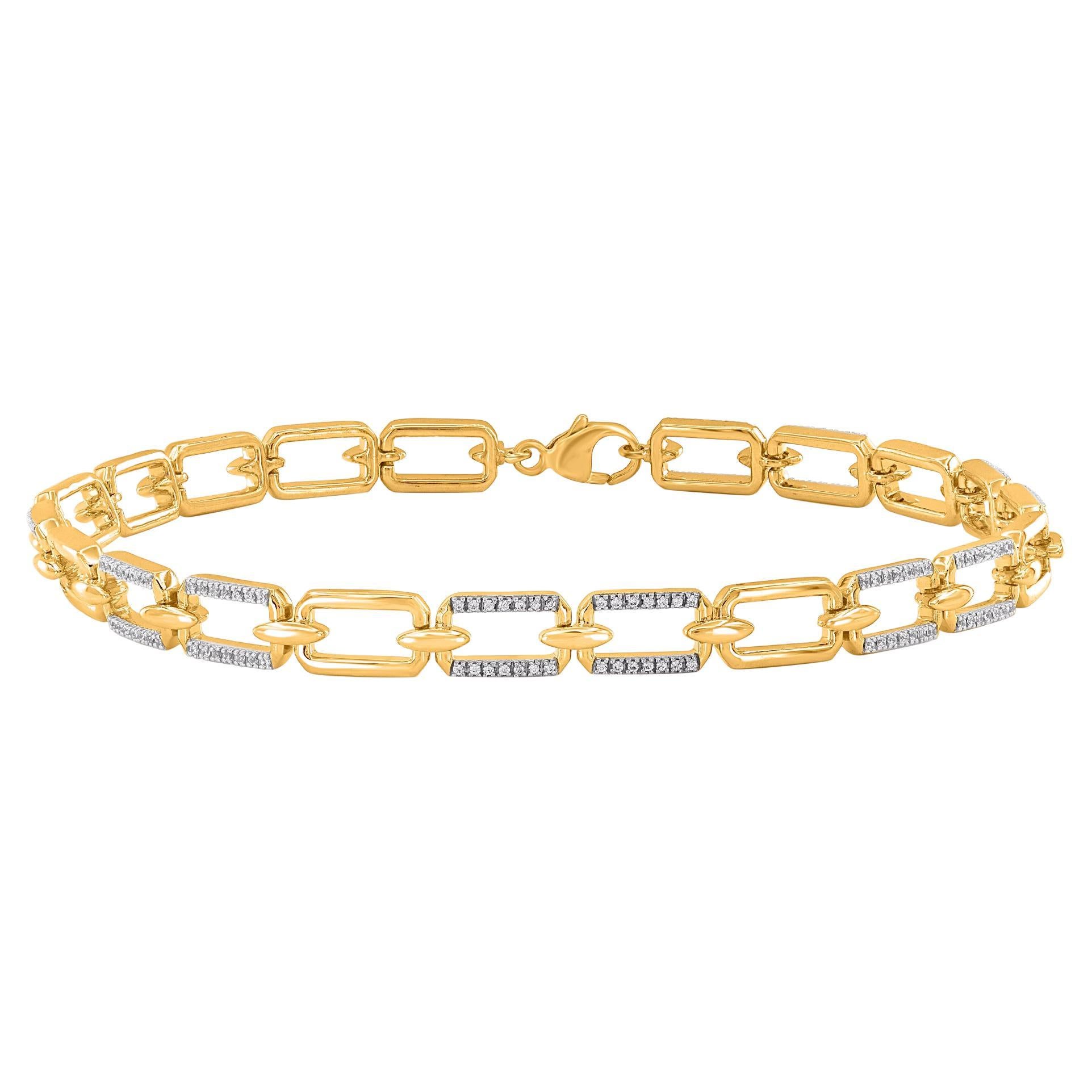 TJD 0.25 Carat Natural Round Diamond 18KT Yellow Gold Paper Clip Link Bracelet
