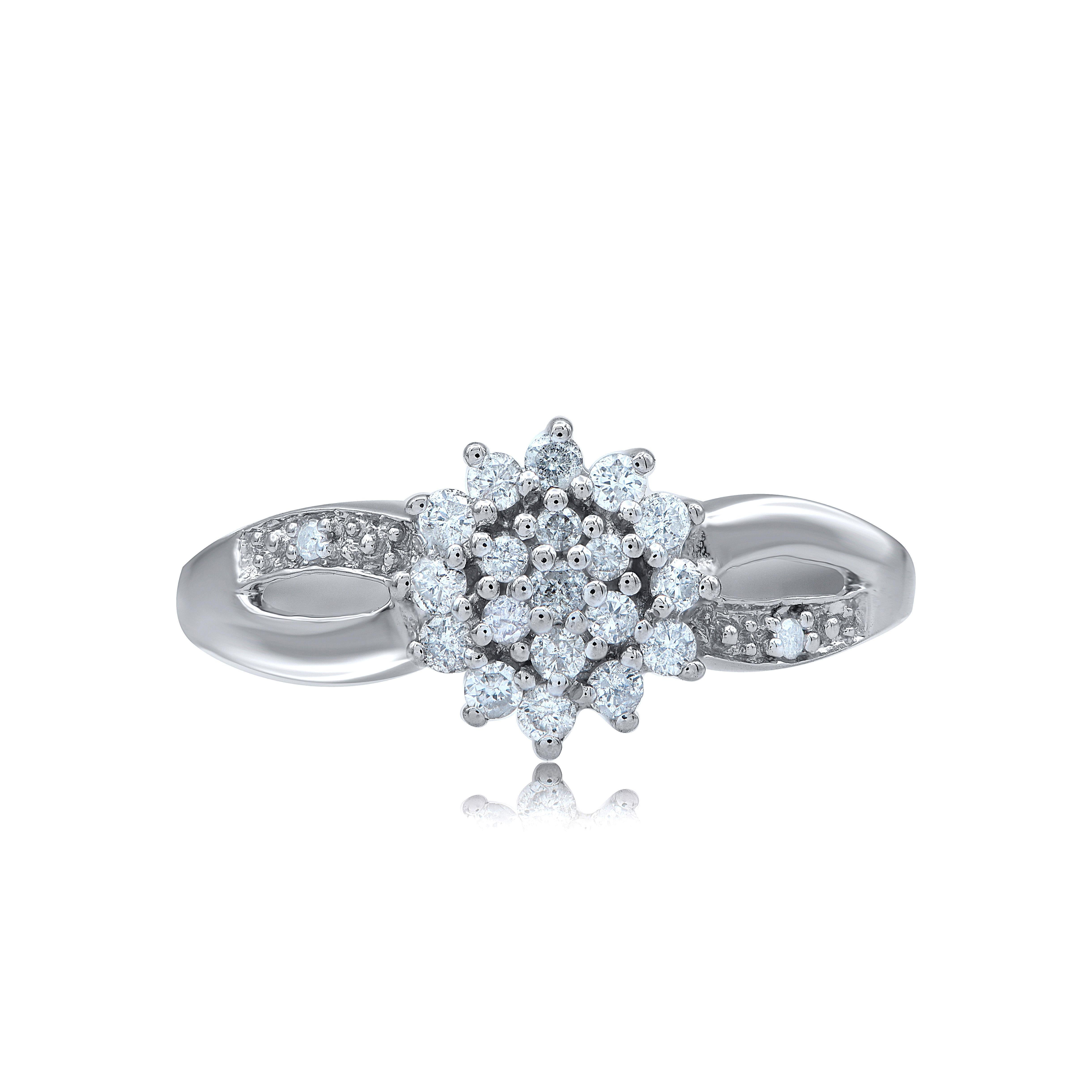 TJD 0,25 Karat natürlicher runder Diamant-Cluster-Ring aus 14 Karat Weißgold (Moderne) im Angebot
