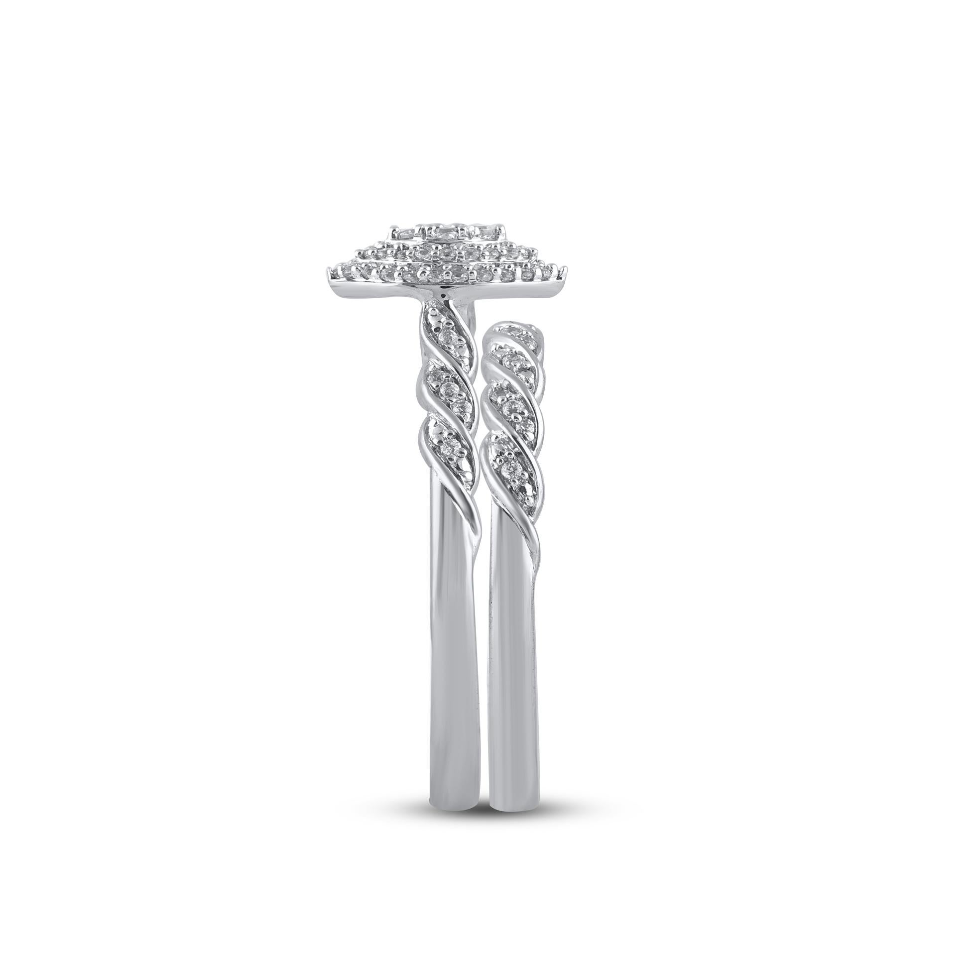 Taille ronde Bague de mariage en or blanc en forme de marquise sertie d'un diamant rond naturel de 0,25 carat TJD en vente