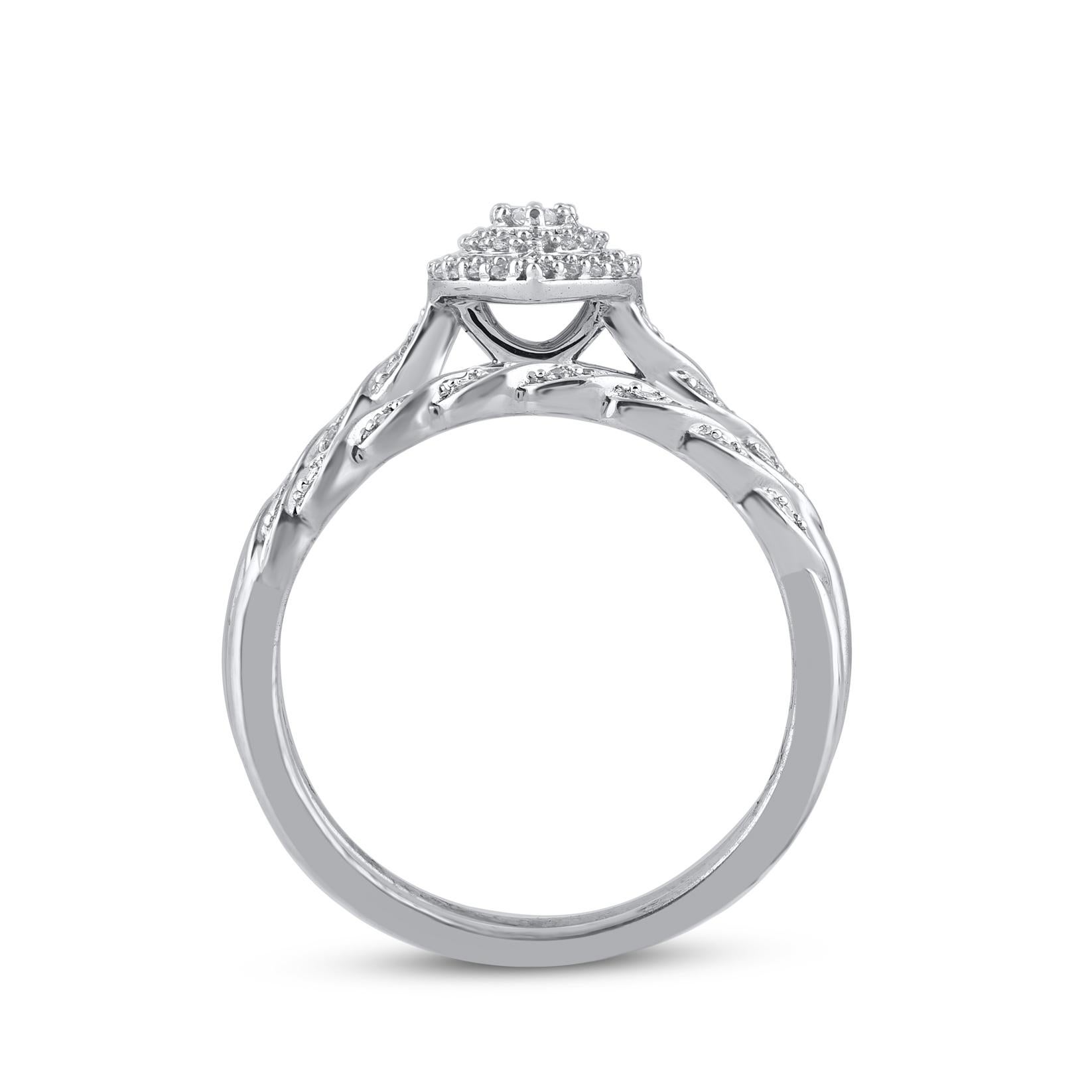 TJD 0.25 Carat Natural Round Diamond White Gold Marquise Shape Bridal Ring Set In New Condition For Sale In New York, NY