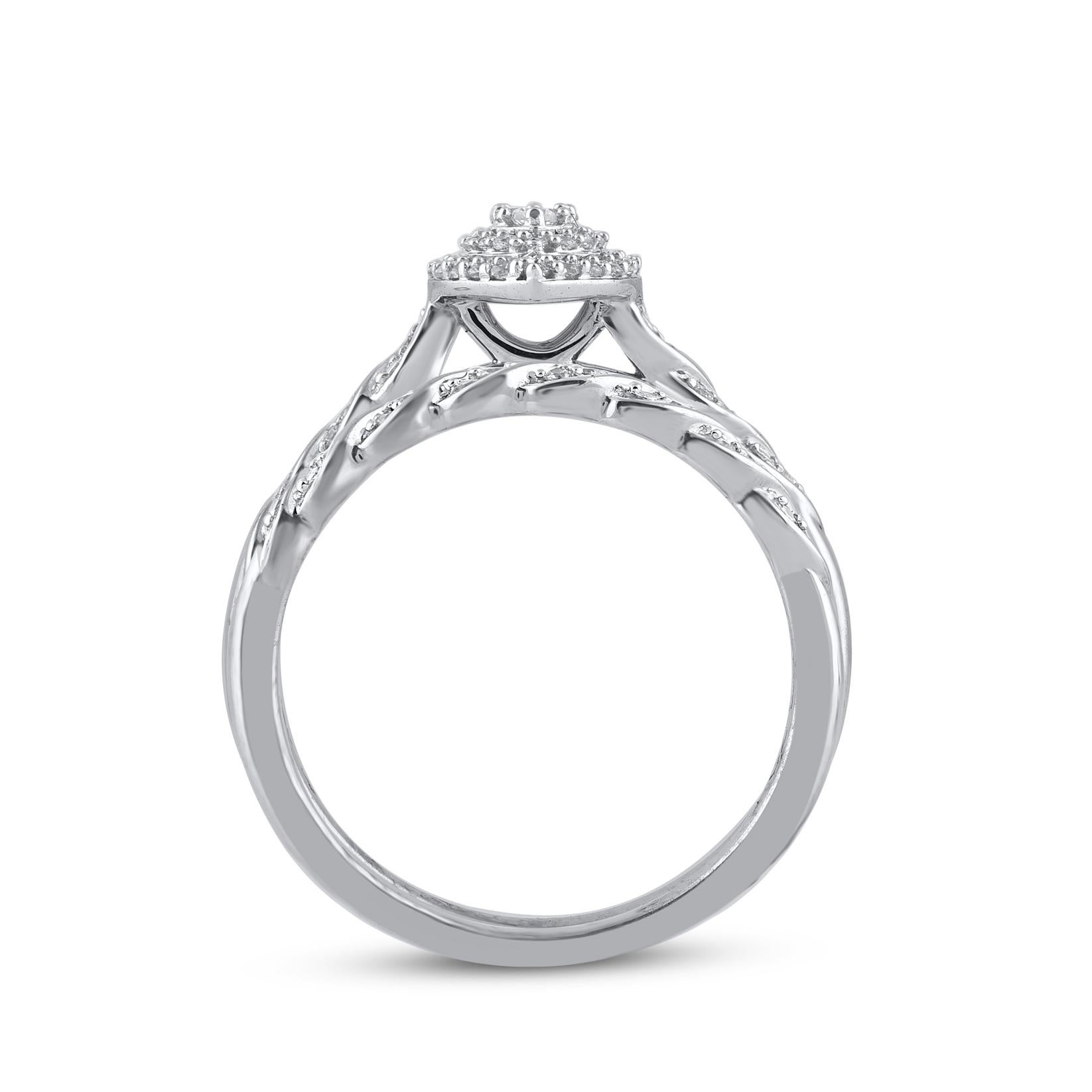 Bague de mariage en or blanc en forme de marquise sertie d'un diamant rond naturel de 0,25 carat TJD Neuf - En vente à New York, NY