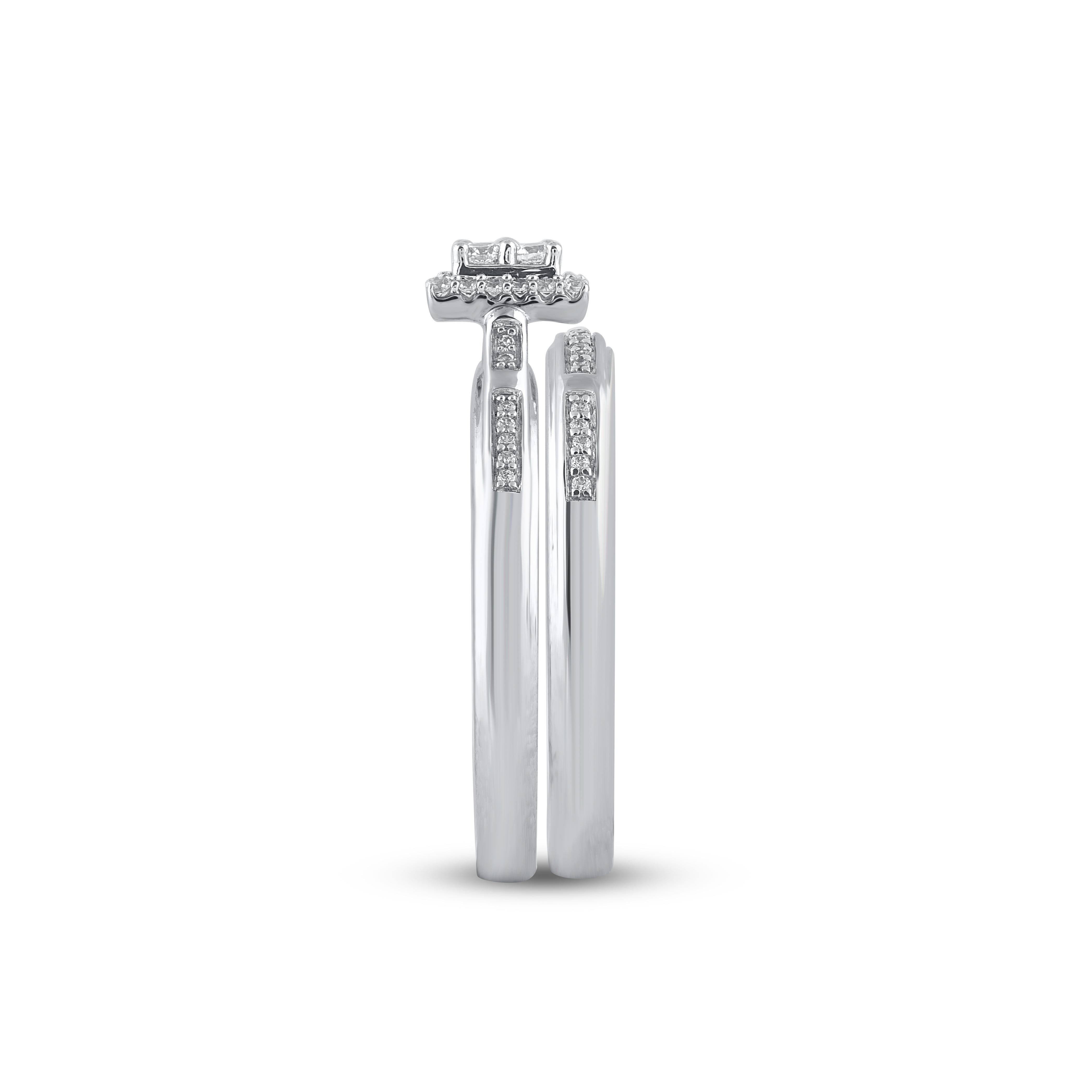Round Cut TJD 0.25 Carat Natural Round Diamond White Gold Square Frame Bridal Ring Set For Sale