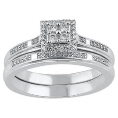 Used TJD 0.25 Carat Natural Round Diamond White Gold Square Frame Bridal Ring Set