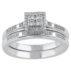TJD 0,25 Karat natürlicher runder Diamant Weißgold Quadratischer Rahmen Brautring Set