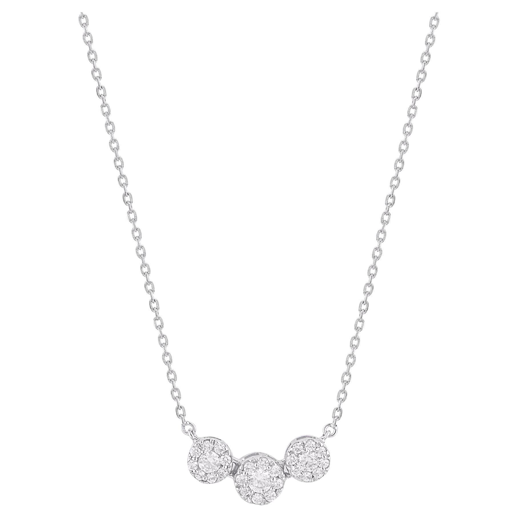 TJD 0.25 Carat Natural White Diamond 14 Karat White Gold Halo Necklace For Sale