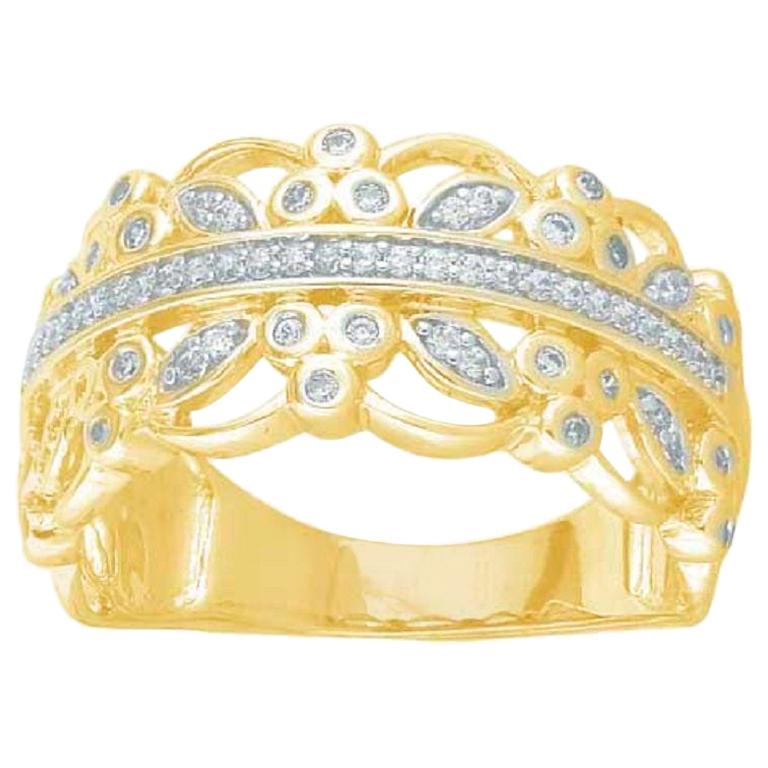 TJD 0.25 Carat Round Diamond 14 Karat Yellow Gold Art Deco Style Wedding Band