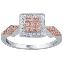 TJD 0.25 Carat Nat. Pink Rosé & White Diamond 18Kt 2-Tone Gold Square Shape Ring