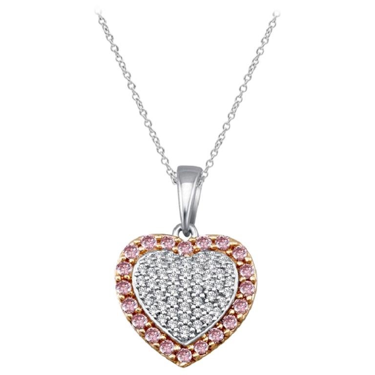 TJD 0.25 Carat Nat. Pink Rosé & White Diamond 18 Kt Gold Designer Heart Pendant For Sale