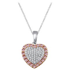 TJD 0,25 Karat Nat. Rosa Rosa Rosé & Weißer Diamant 18 Kt Gold Designer Herz Anhänger