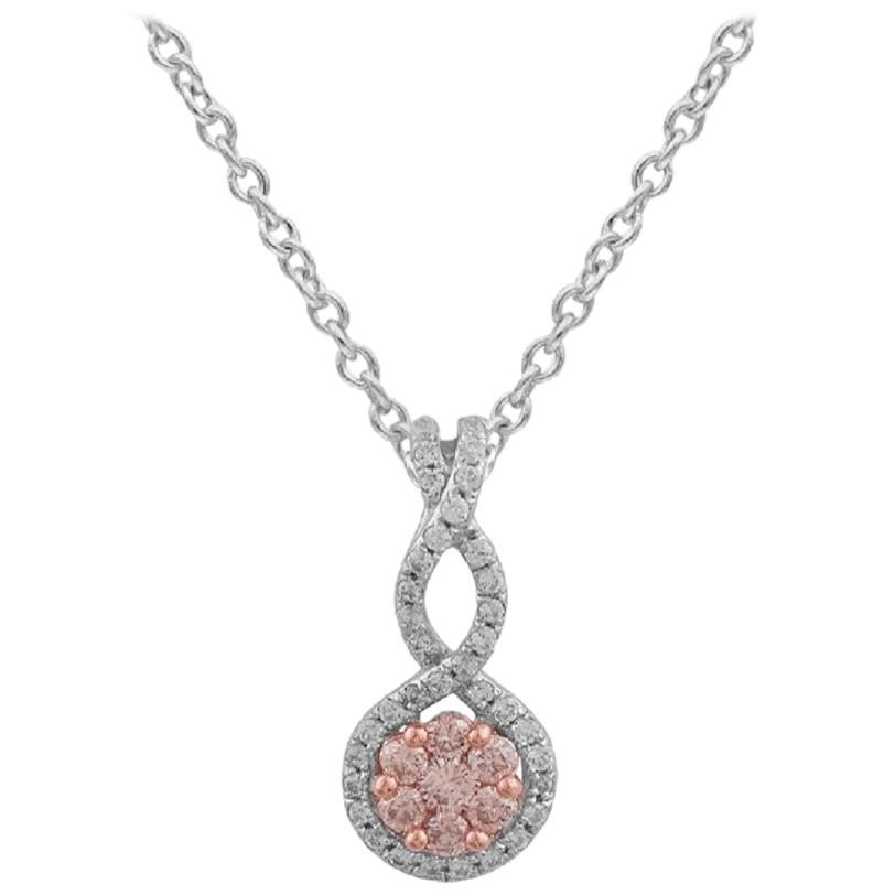 TJD 0.25 Carat Nat. Pink Rosé & White Diamond 18 Kt White Gold Cluster Pendant For Sale