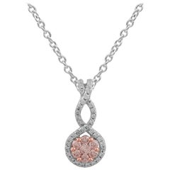 TJD 0.25 Carat Nat. Pink Rosé & White Diamond 18 Kt White Gold Cluster Pendant