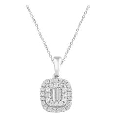 TJD 0.25 Carat Round and Baguette Diamond 14 Kt White Gold Cushion Shape Pendant