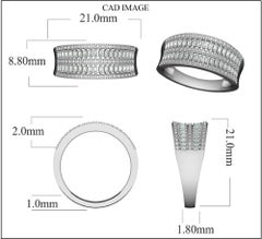TJD 0.25 Carat Round and Baguette Diamond 14K White Gold Multi-row Wedding Band