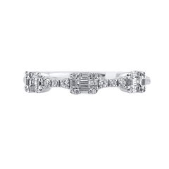 Bague de fiançailles en or blanc 14 carats avec diamants ronds et baguettes de 0,25 carat TJD
