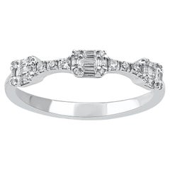 TJD 0.25 Carat Round and Baguette Diamond 14KT White Gold Engagement Band Ring