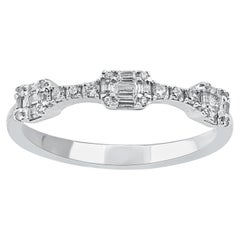 TJD 0.25 Carat Round and Baguette Diamond 14KT White Gold Engagement Band Ring