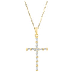 TJD 0.25 Carat Round
Baguette 14K Yellow Gold Classic Religious Cross Pendant