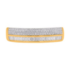 TJD Anillo de boda de oro amarillo de 14 KT con diamante redondo y baguette de 0,25 quilates