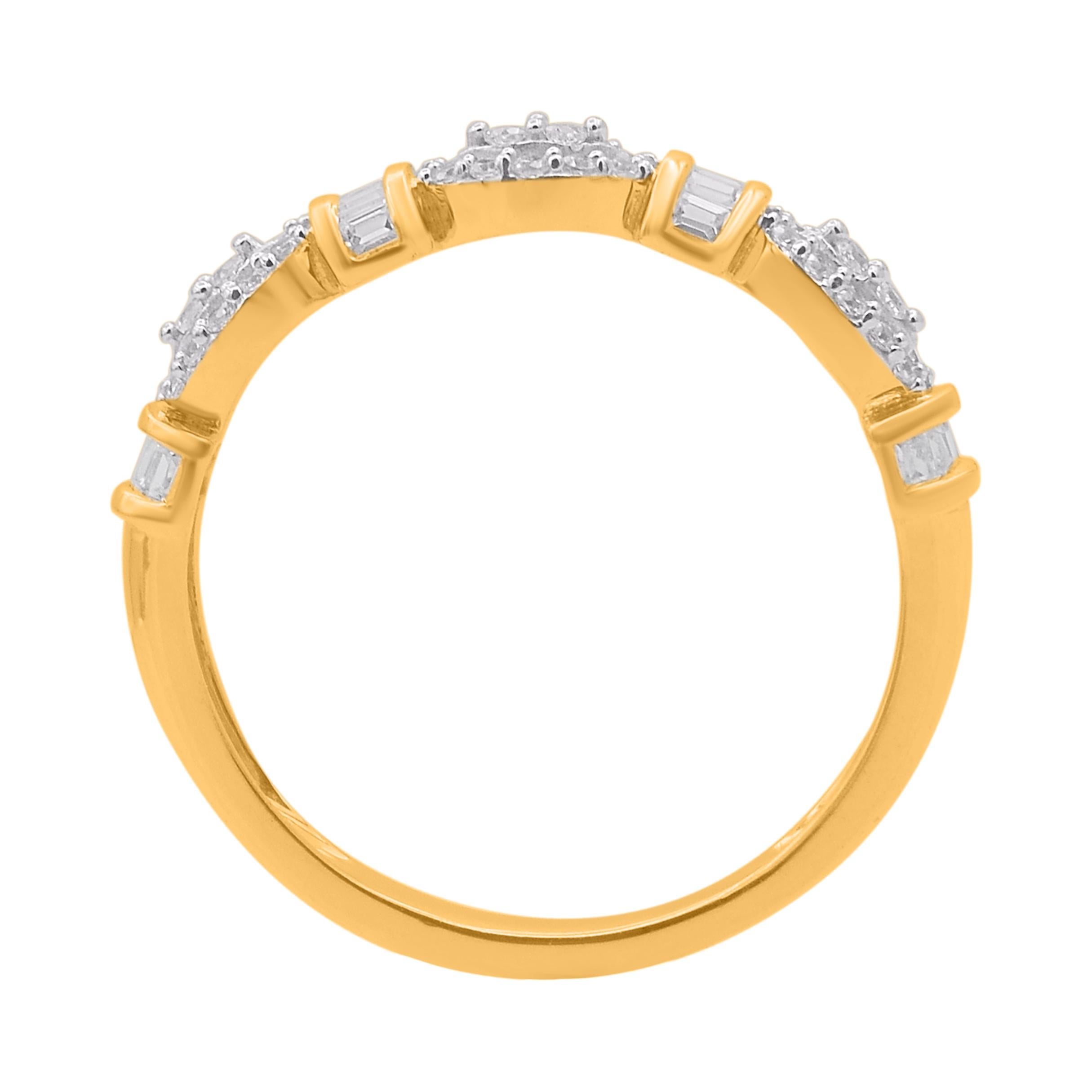 TJD 0,25 Karat runder & Baguetteschliff Diamant 14KT Gelbgold Ehering (Art déco) im Angebot