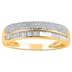 TJD 0.25 Carat Round & Baguette Cut Diamond 14KT Yellow Gold Wedding Band Ring