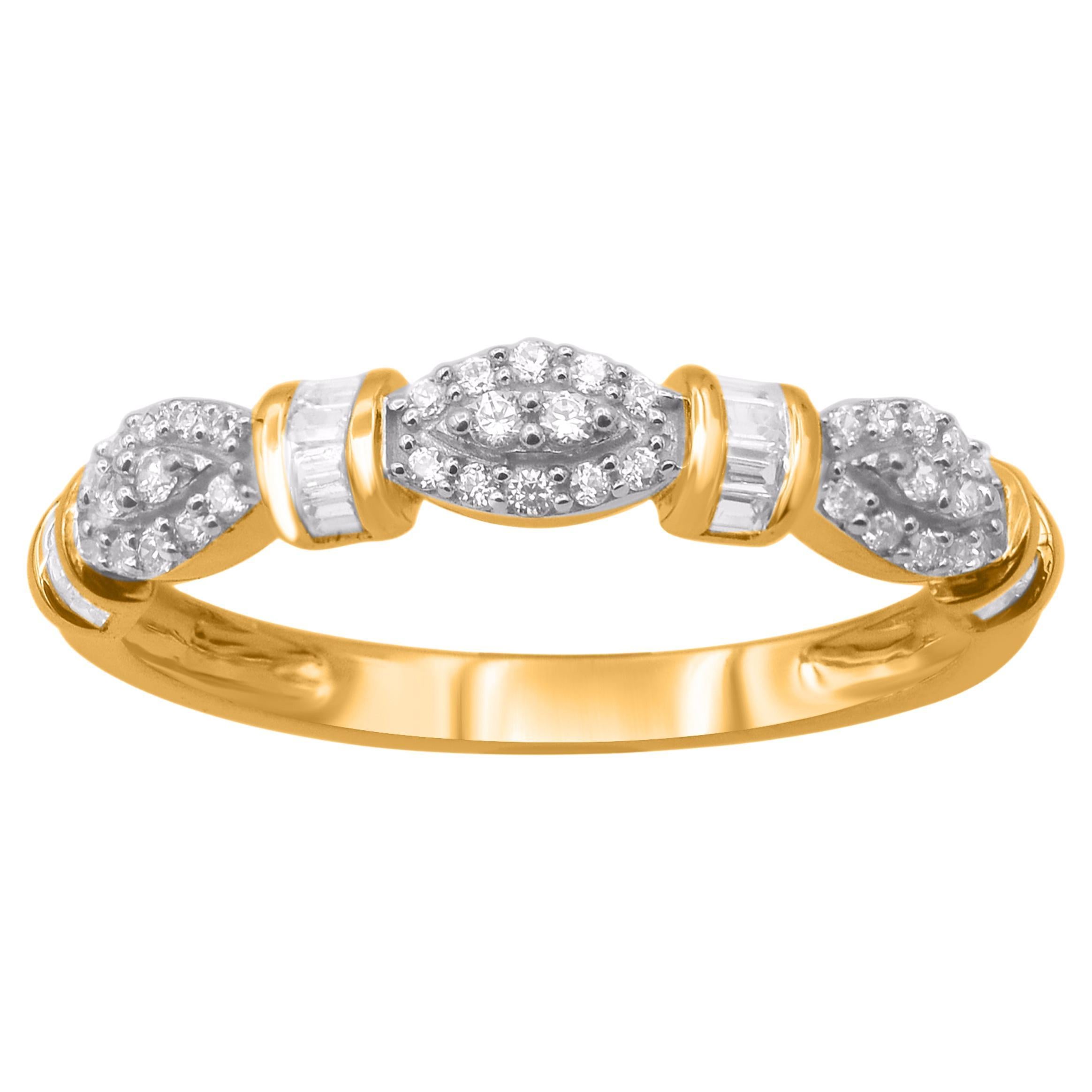 TJD 0.25 Carat Round
Baguette Cut Diamond 14KT Yellow Gold Wedding Band Ring