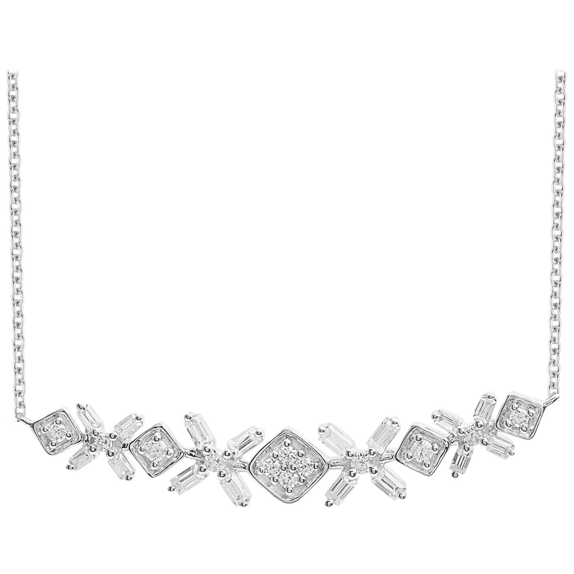 TJD 0.25 Carat Round & Baguette Diamond 14 Karat White Gold Designer Pendant