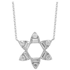 TJD 0.25 Carat Round 
Baguette Diamond 14 Karat White Gold Open Flower Necklace