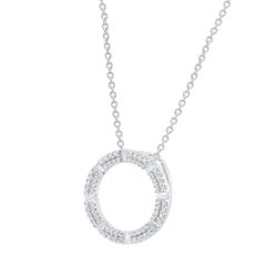 TJD 0.25 Carat Round & Baguette Diamond 14K White Gold Open Circle Pendant