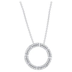 TJD 0.25 Carat Round & Baguette Diamond 14K White Gold Open Circle Pendant