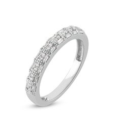 TJD 0.25 Carat Round & Baguette Diamond 14KT Gold Stackable Wedding Band Ring