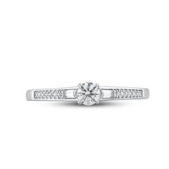 TJD 0.25 Carat Round & Baguette Diamond 14KT White Gold Solitaire Promise Ring