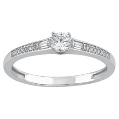 Used TJD 0.25 Carat Round & Baguette Diamond 14KT White Gold Solitaire Promise Ring