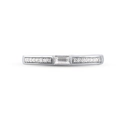 TJD 0.25 Carat Round & Baguette Diamond 14KT White Gold Stackable Band Ring