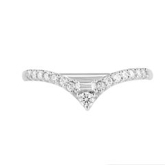 TJD 0.25 Carat Round & Baguette Diamond 14KT White Gold Stackable Band Ring