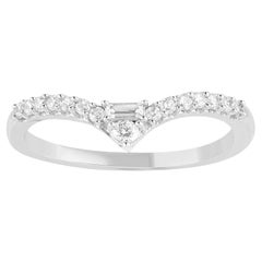 TJD Bague empilable en or blanc 14KT avec diamant rond et baguette de 0,25 carat