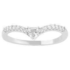 TJD 0.25 Carat Round & Baguette Diamond 14KT White Gold Stackable Band Ring
