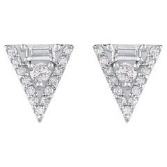 TJD 0.25 Carat Round 
Baguette Diamond 14KT White Gold Trillion Stud Earring
