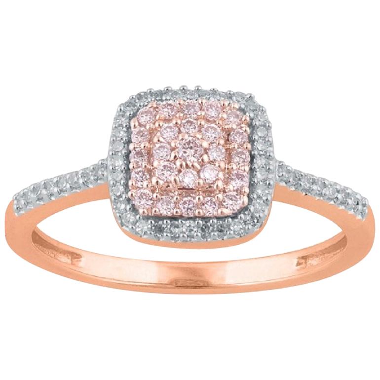 TJD 0.25 CT Nat Pink Rosé & White Diamond 14 Karat Rose Gold Engagement Ring For Sale