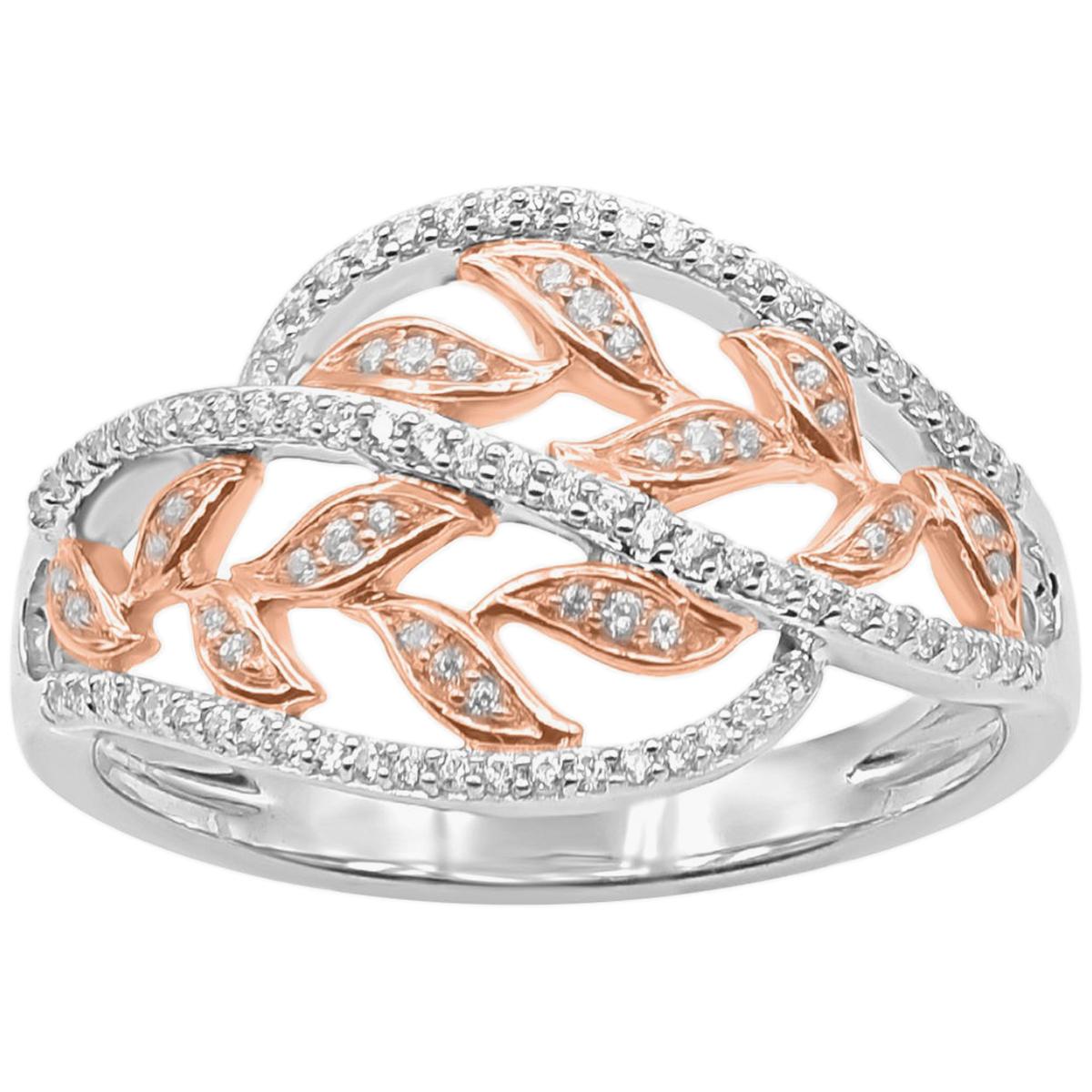TJD 0.25 Carat Round Diamond 14 Karat Two-Tone Gold Leaf Shaped Fashion Ring