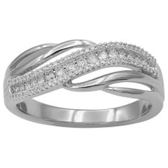 Used TJD 0.25 Carat Round Diamond 14 Karat White Gold Wavy Wedding Band Ring