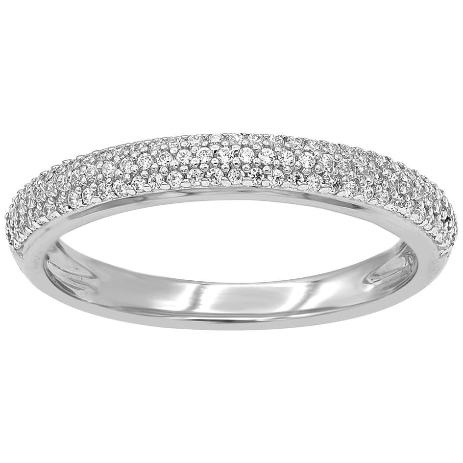 TJD 0.25 Carat Round 14K White Gold Half Eternity Wedding Anniversary Band Ring