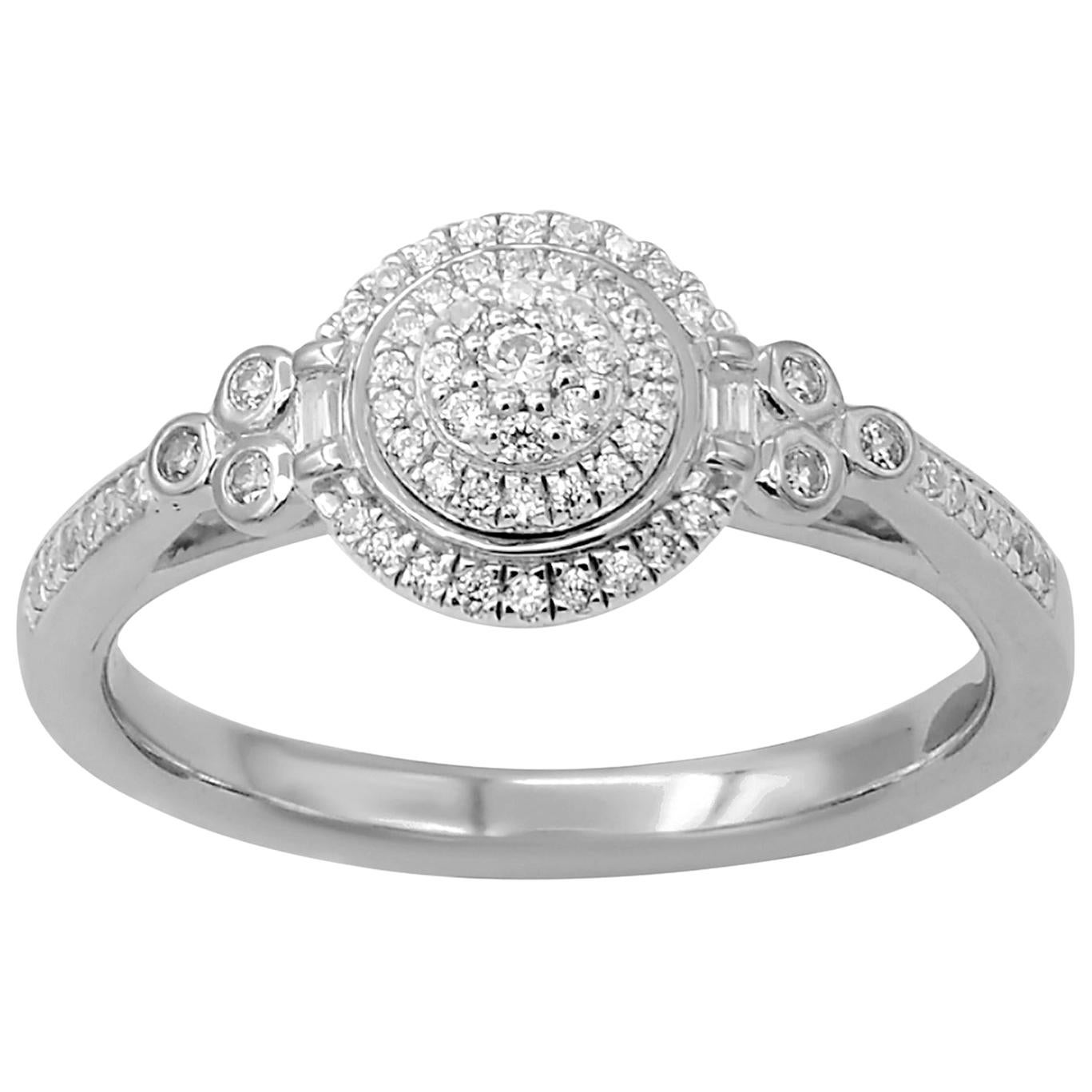 TJD 0.25 Carat Round Diamond Frame 14K White Gold Cluster Engagement Ring