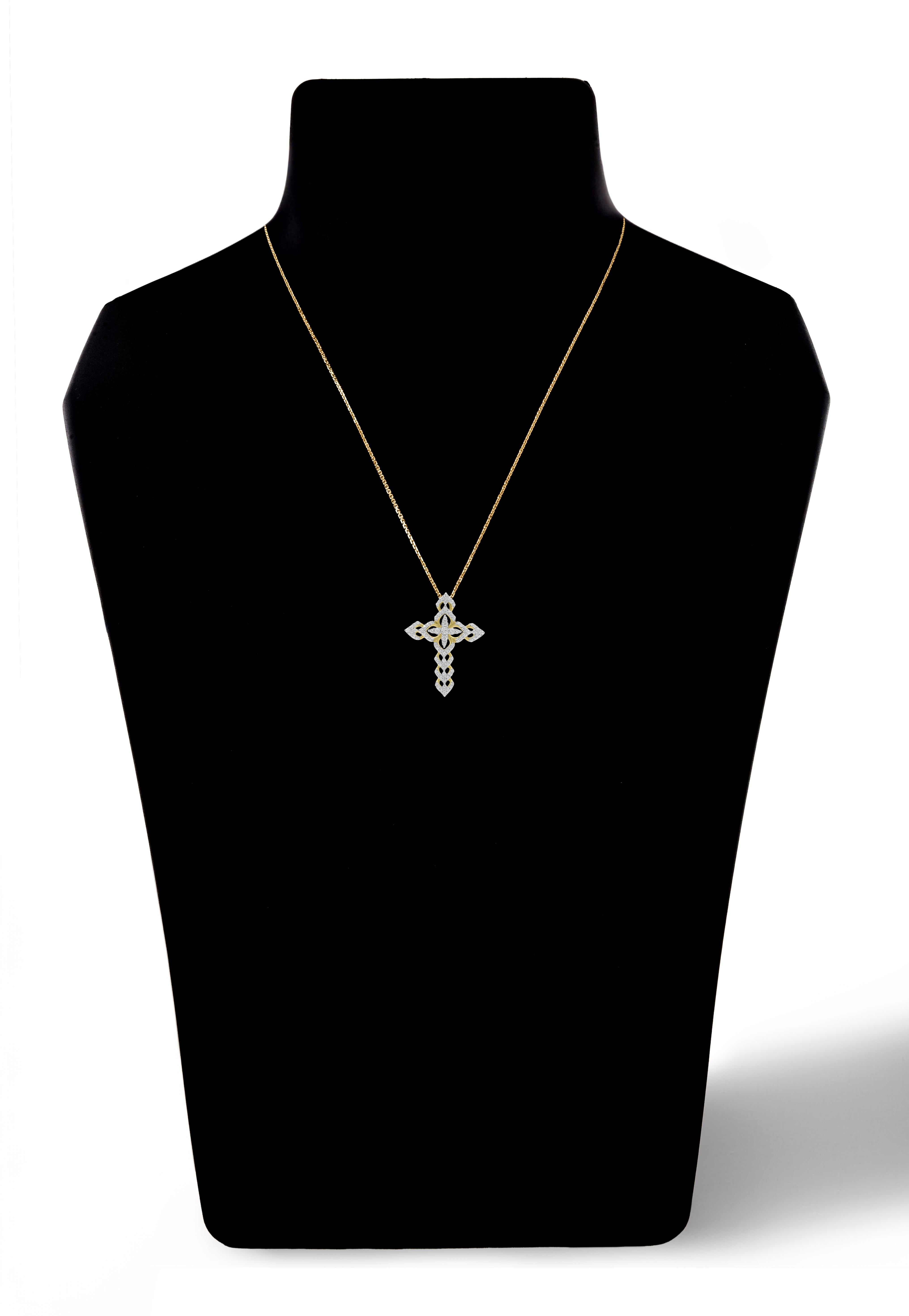 Collier pendentif croix en or jaune 14 carats avec diamants taille ronde de 0,25 carat TJD Unisexe en vente