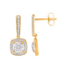 TJD 0,25 Karat runde Diamanten 10KT Gelbgold Cushion Halo Cluster Tropfen Ohrringe