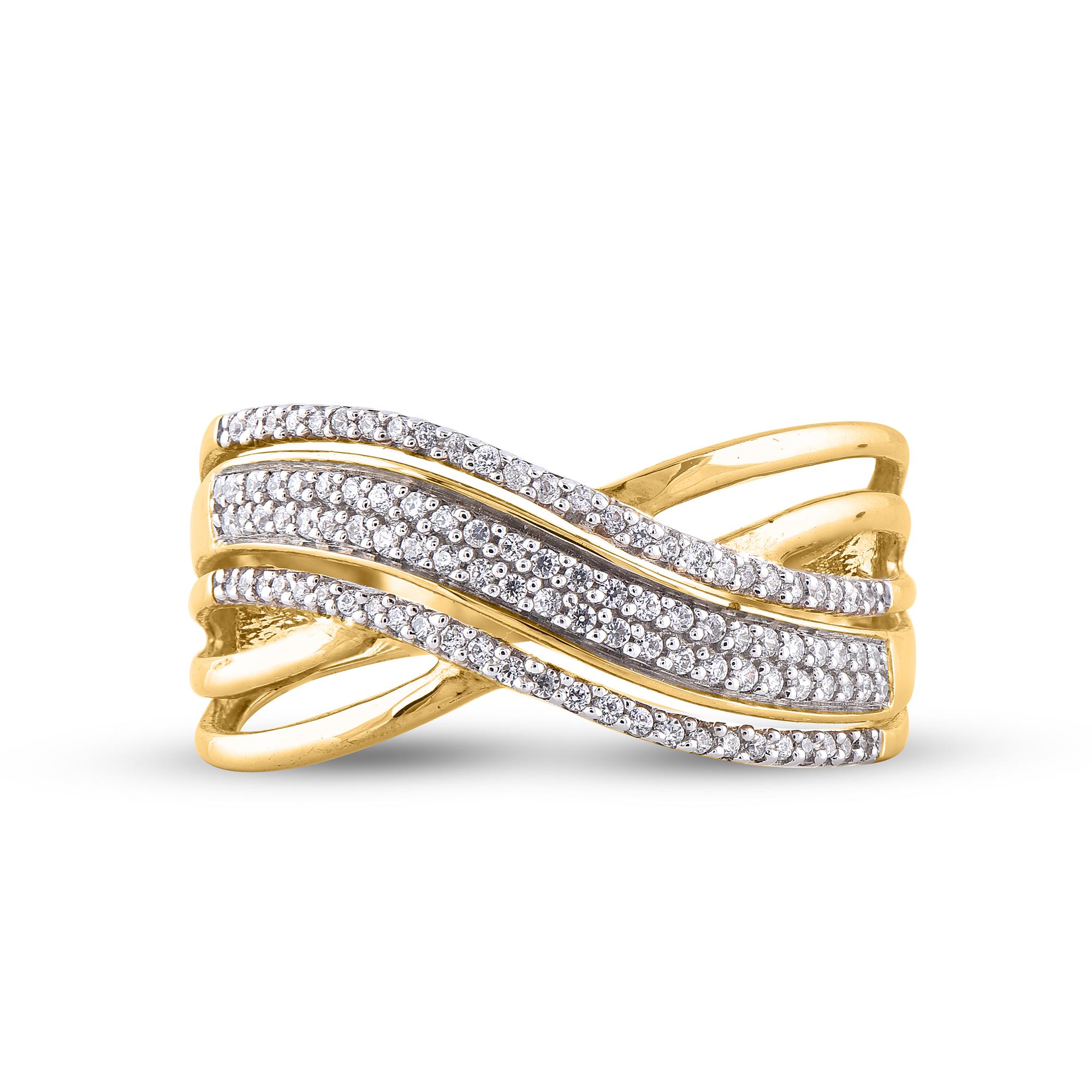 Taille ronde Alliance de style Art déco en or 14 carats avec diamants ronds de 0,25 carat TJD en vente